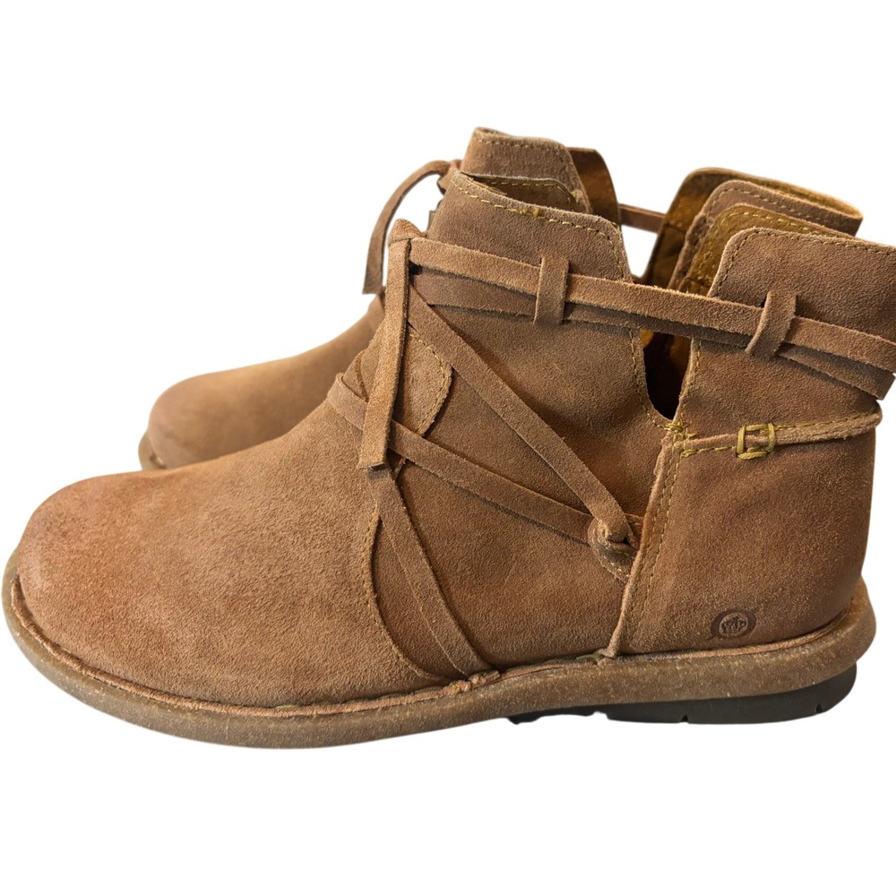 Born Suede Ankle Boots Brown Lace Up Cutout Booties Womens 8.5 Boho Western